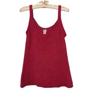 Cute Small Knit Red Cotton Tank Top J.Jill Boho Summer Americana